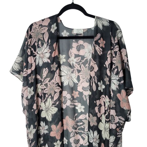 David and Young Womens Sz One Size Black Pink Floral Short Sleeve Open Cardigan - Picture 2 of 11
